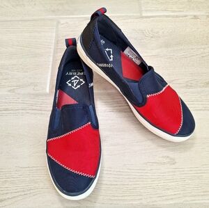 Sperry Crest Twin Gore BIONIC Blue Red Womens Nautical Slip On Sneakers Size 7.5